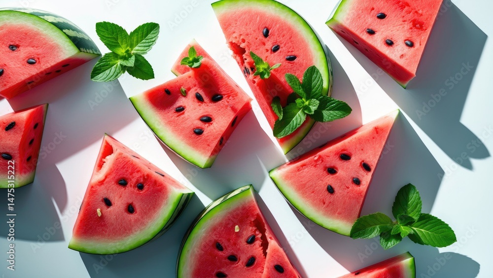 overhead shot of a pile of fresh watermelon slices. overhead shot of a pile of fresh watermelon slices.