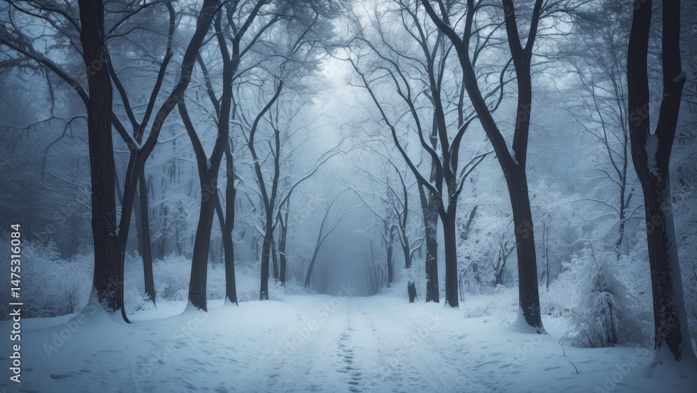 Snowy trees in a temperate deciduous woodland. Snowy trees in a temperate deciduous woodland.