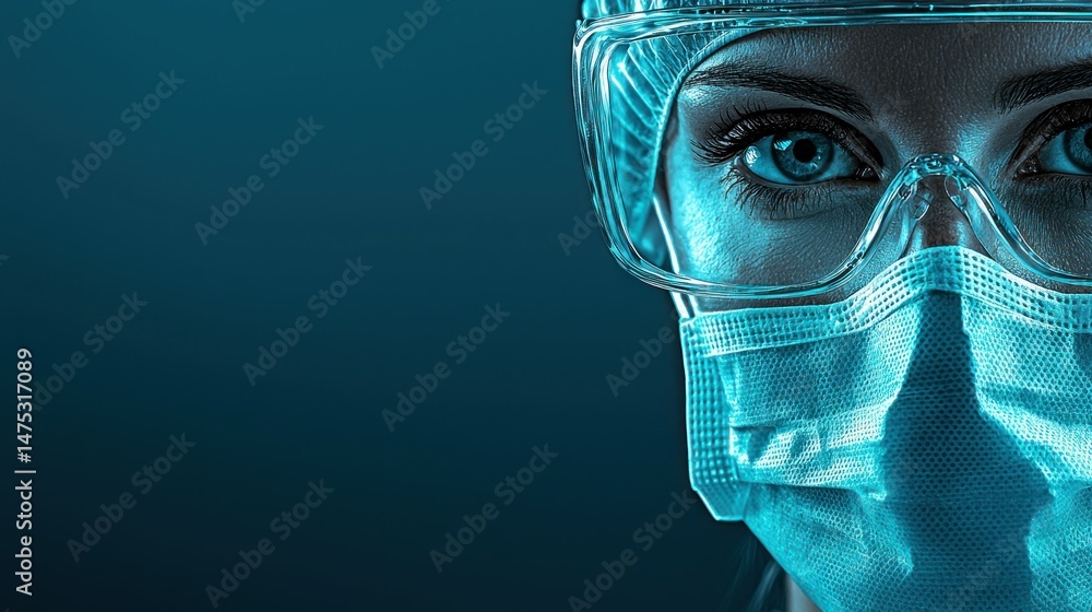 A Medical Professional Wearing Protective Gear and Looking Ahead A Medical Professional Wearing Protective Gear and Looking Ahead