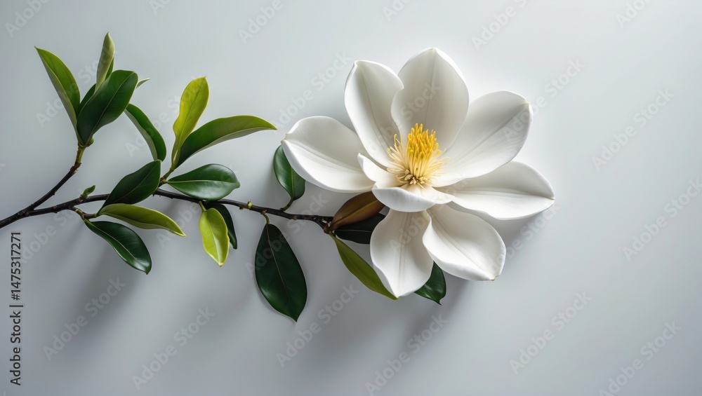 Fototapeta premium Single Magnolia Flower on a Pale Background