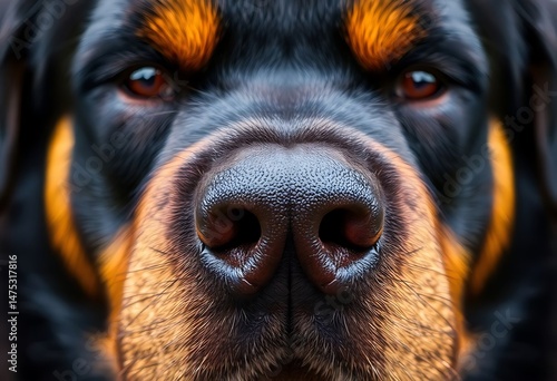 close up of a black and brown dog's face