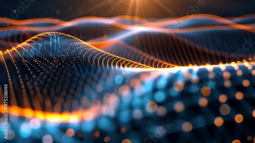 Abstract Digital Landscape: Waves of Light and Data