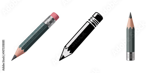 Pencil Icons Set. Pencil Silhouette Set. Minimalist Pencil Icon Collection. Sketching Pencil Icons, Seth pencil. Colored pencil icon, black pencil outline, black pencil silhouette. Vector illustration