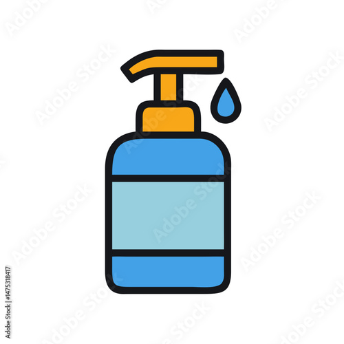 Hand sanitizer bottle illustration on black background, simple design