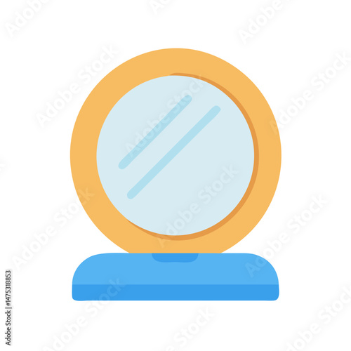 Cosmetic mirror illustration with blue base on black backdrop