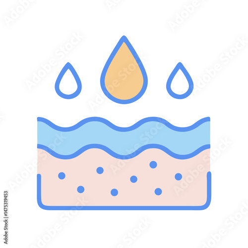 Hydration icon showing skin layers with moisturizing drops