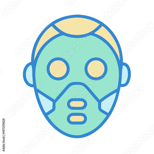 Cartoon face with mask or restraint over mouth image