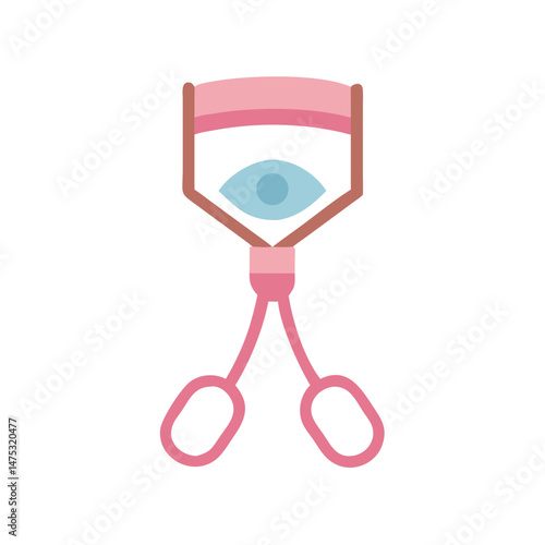 Eyelash curler graphic illustration in pink and blue tones