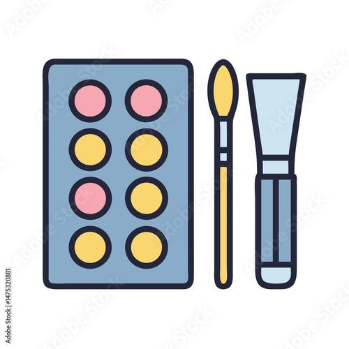 Cosmetic Palette and Brushes Flat Style Beauty Illustration