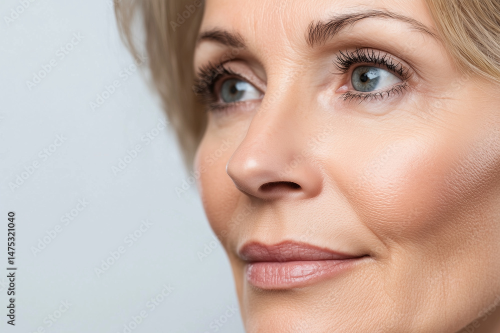 Senior woman with a thin nose and a thin face is smiling Senior woman with a thin nose and a thin face is smiling