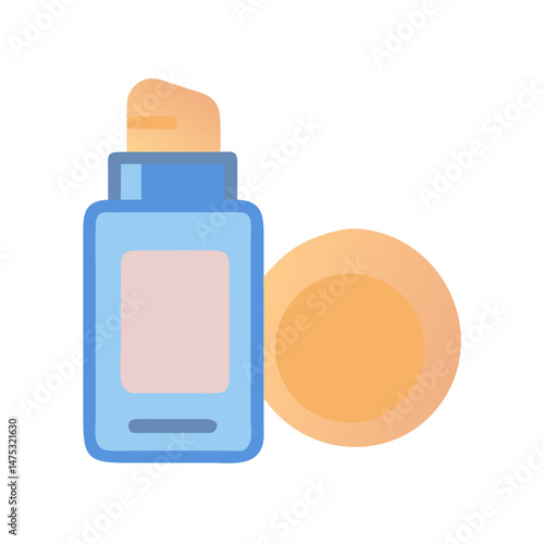 Minimalist flat vector illustration of cosmetic foundation bottle and powder