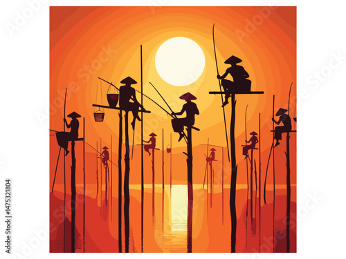 Stilt Fishing Vector Icon Pack
