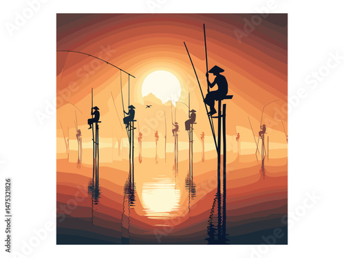 Stilt Fishing Vector Icon Pack