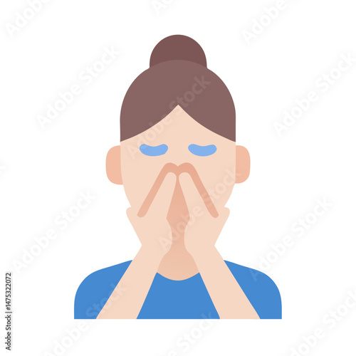 Worried woman with eyes closed covering her face