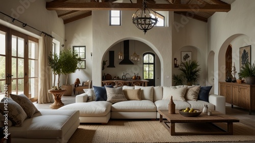 Open-plan living area with a comfortable sectional sofa.