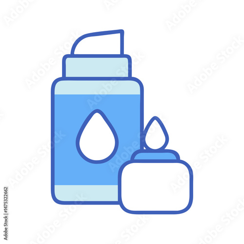 Two different lotion bottles in blue against black background