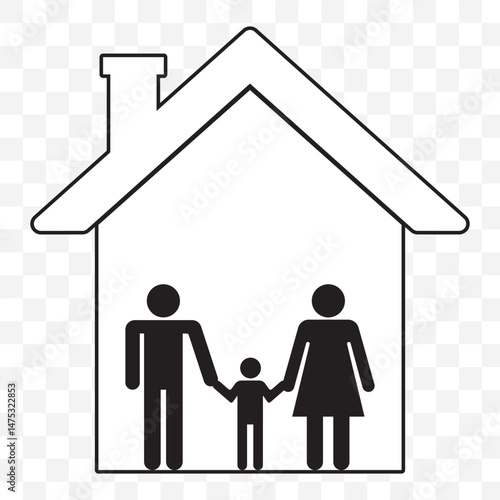 Family Icon. symbol family inside the house, family at home icon on Transparent Background. EPS 10.