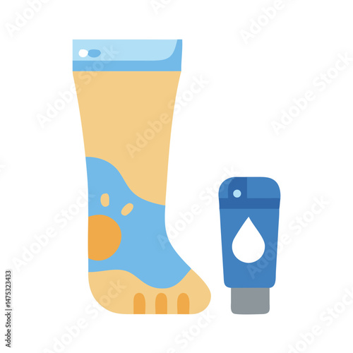 Compression socks and moisturizing cream flat vector illustration design