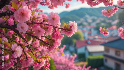 Fototapeta Naklejka Na Ścianę i Meble -  Colorful cherry blossoms blooming beautifully in an outdoor park during summer