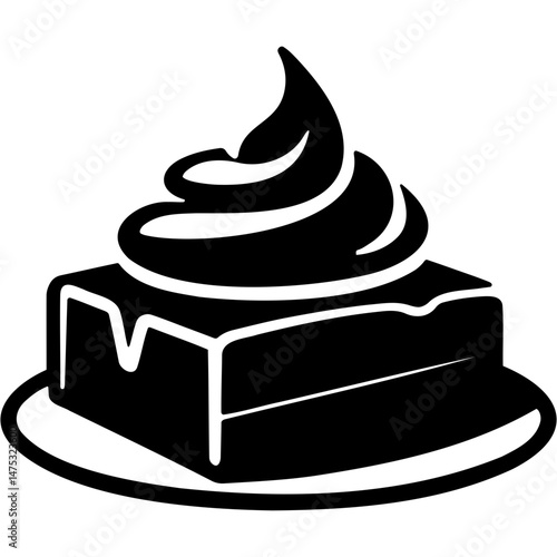 Dessert with whipped cream on a plate in black and white style  