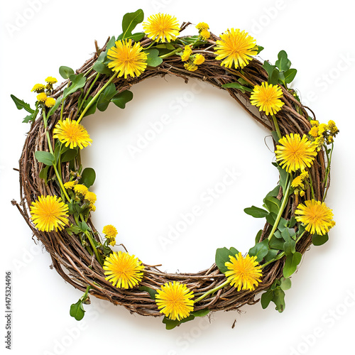 wreath, wreth floral, dandelion wreath, flower wreath on white background
