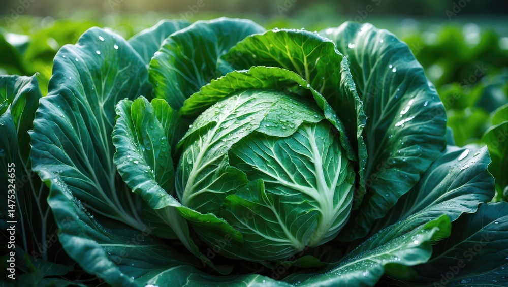 Fototapeta premium Magnified shot of folded green leaves in a healthy farm setting