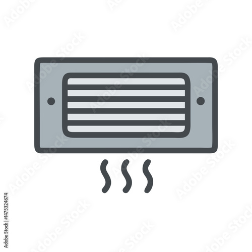 Gray ventilation grille with air flow flat vector illustration