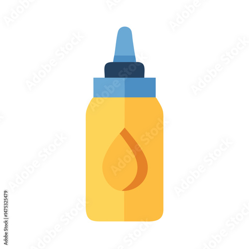 Bottle of oil in a yellow and blue tones