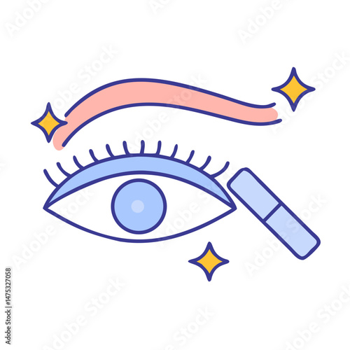 Eye makeup with brush illustration on black background