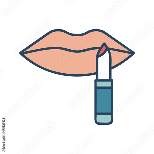 Stylized lips with lipstick application on black background