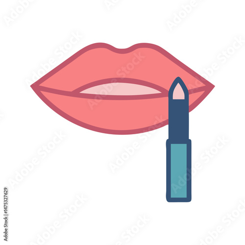 Lipstick applying on lips in flat style illustration