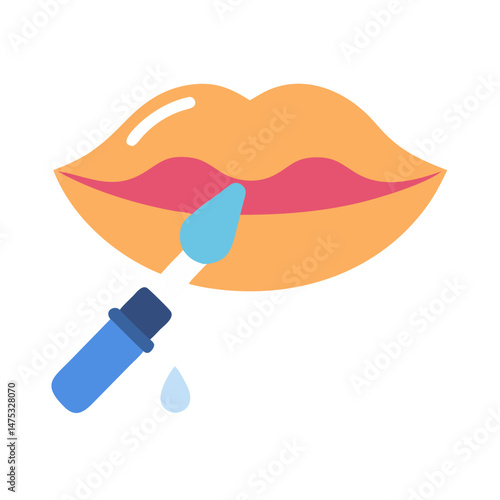 Lip gloss application on graphic lips with applicator droplet
