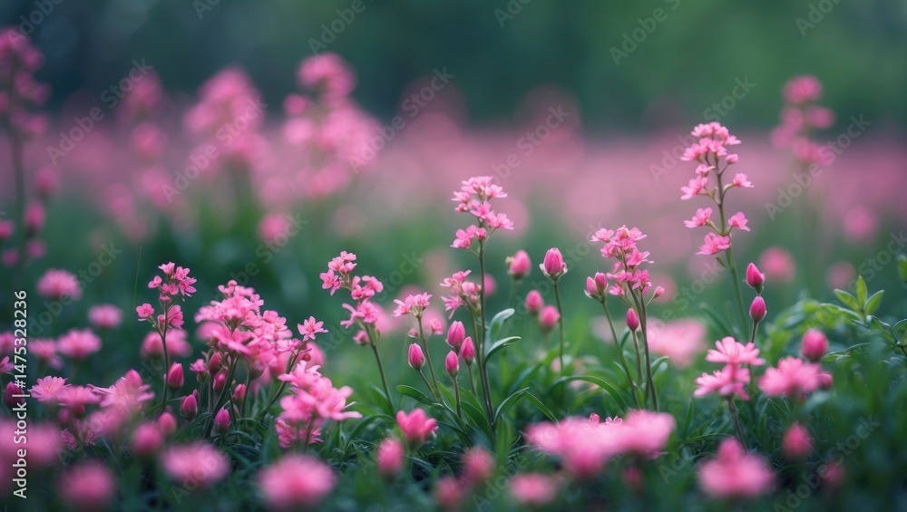 Obraz premium Garden filled with blooming tiny pink flowers and vibrant floral patterns