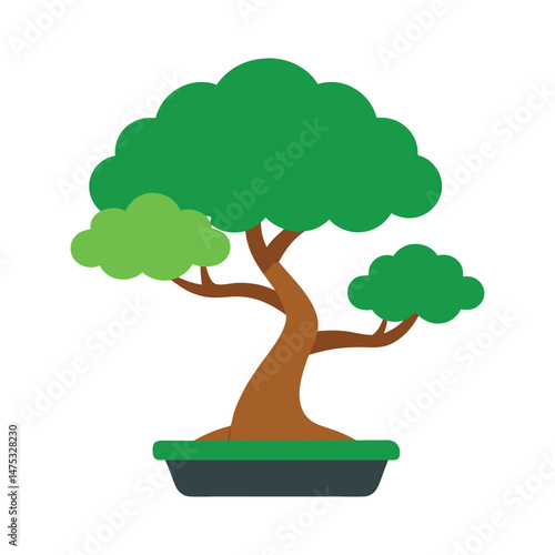 Isolated stylized bonsai tree in a pot decorative plant simple vector illustration