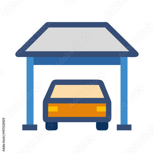 Flat design icon of car under covered parking spot