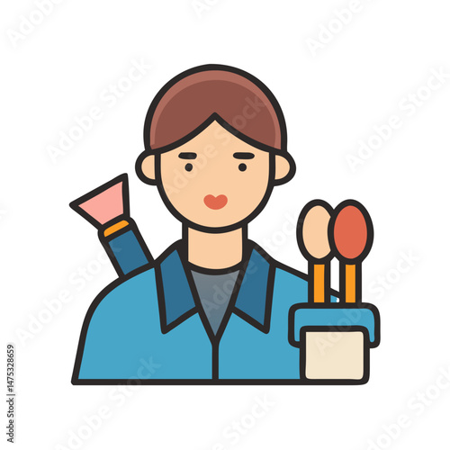 Cartoon stylist illustration on black background wearing blue uniform
