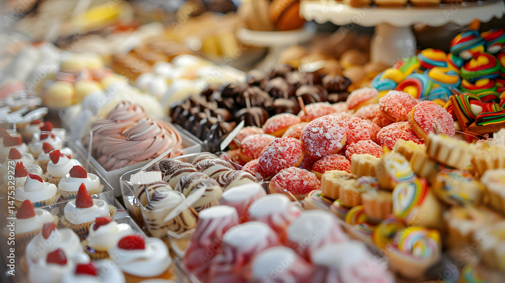 Fototapeta premium Tempting Variety of Colorful Sweets at Dessert Shop 