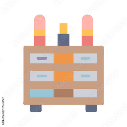 Flat style illustration of cabinet on black background