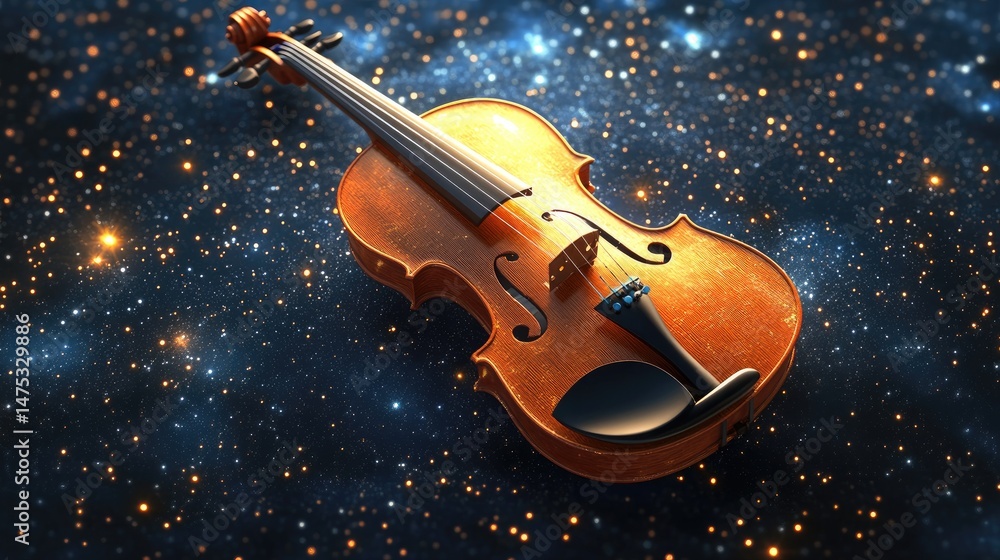 Fototapeta premium Violin in a cosmic starry night.