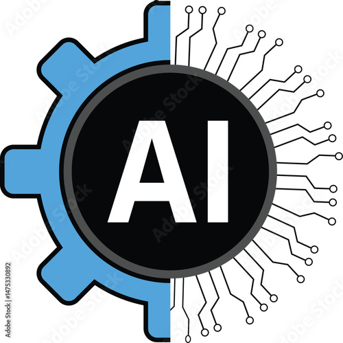 AI Technology Gear Icon with Circuit Lines – Futuristic Artificial Intelligence Logo Design