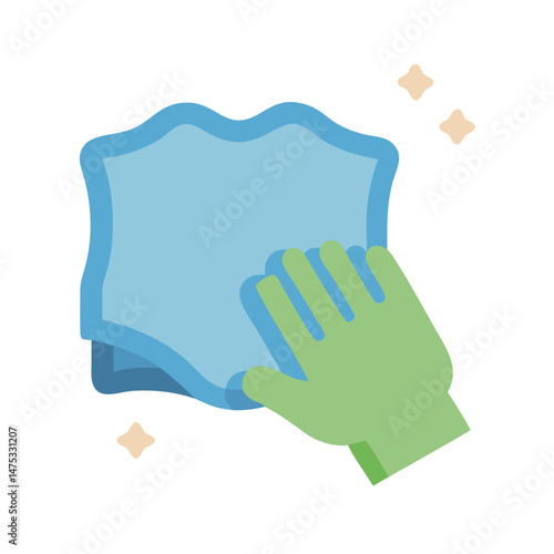 Cleaning service wiping surface with glove, sparkling clean background