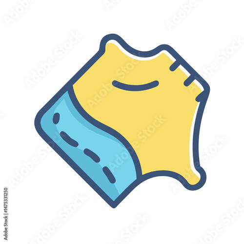 Whimsical cartoon sponge with blue section on White Background