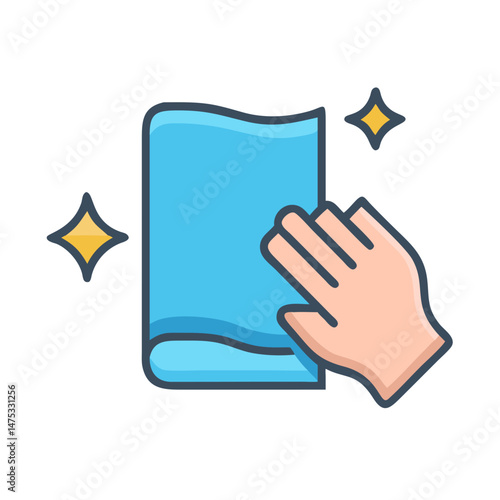 Hand wiping a surface with a cleaning cloth icon