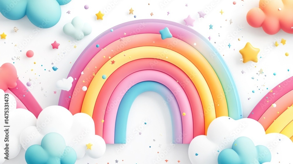 Vibrant and Whimsical Abstract Composition with Colorful Rainbow Cloud Formations and Sparkling Stars in a Pastel Gradient Background Creative Digital Art with a Festive Imaginative Vibrant and Whimsical Abstract Composition with Colorful Rainbow Cloud Formations and Sparkling Stars in a Pastel Gradient Background Creative Digital Art with a Festive Imaginative