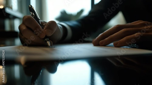 Close-up of Businessman Signing Document: Contract Agreement and Professional Concept