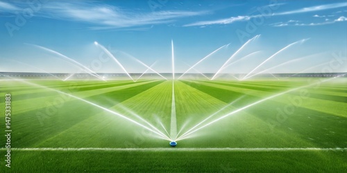 Sprinkler System Watering a Sports Field 