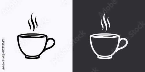 Coffee Cup Icon – Vector Outline – Black and White Preview