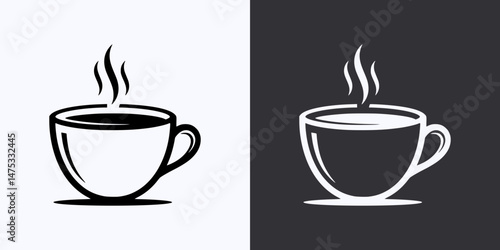 Coffee Cup Icon – Vector Outline – Black and White Preview