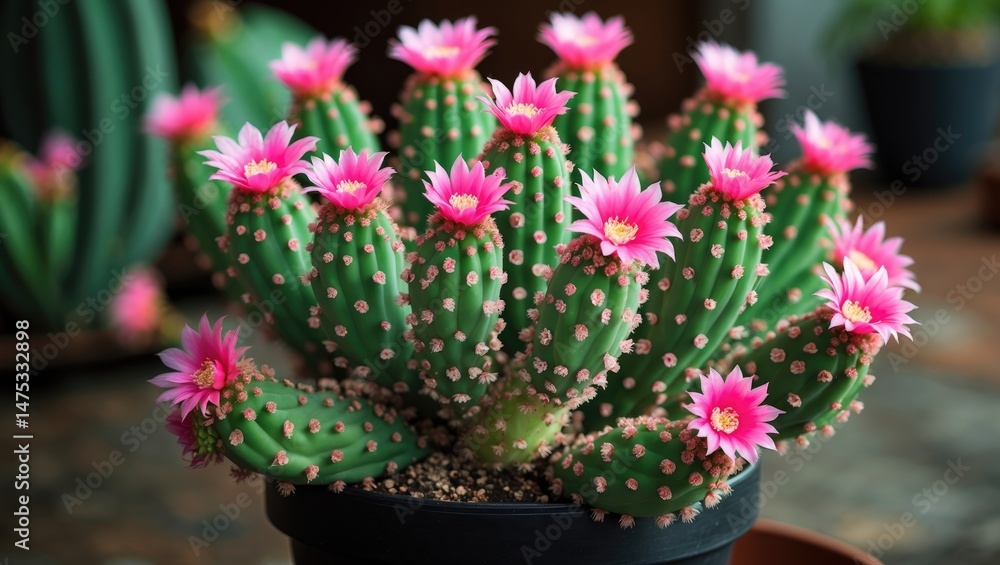 Naklejka premium Brightly blooming Christmas cactus with vibrant petals
