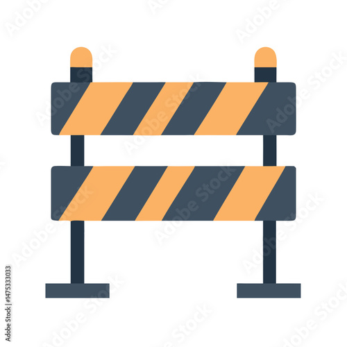 Blue and orange striped road barrier on a White Background
